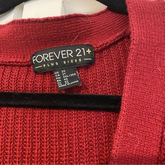 Forever 21 Plus Lace Up Red V Neck Holiday Slouchy Sweater 2XL - Picture 3 of 8